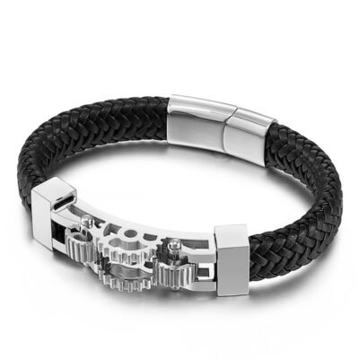 Gearborn Leather Bracelet - 19cm Steel Color