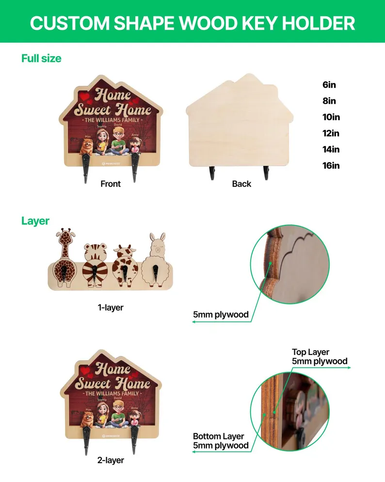 Custom Shape Wood Key Holder CS011003 - Image 2